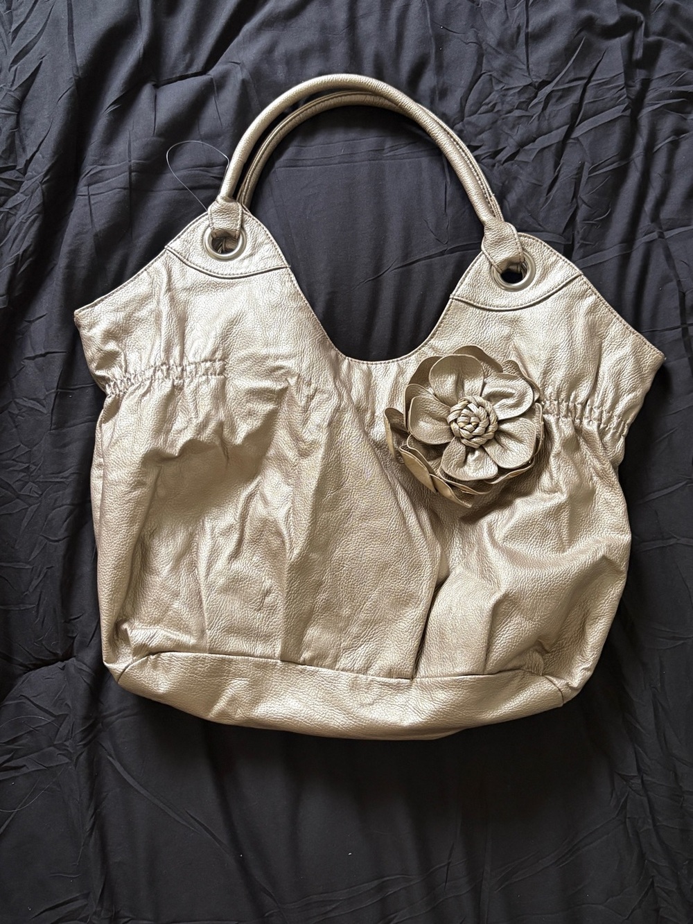 Stylish Floral Accent Tote Bag in Champagne